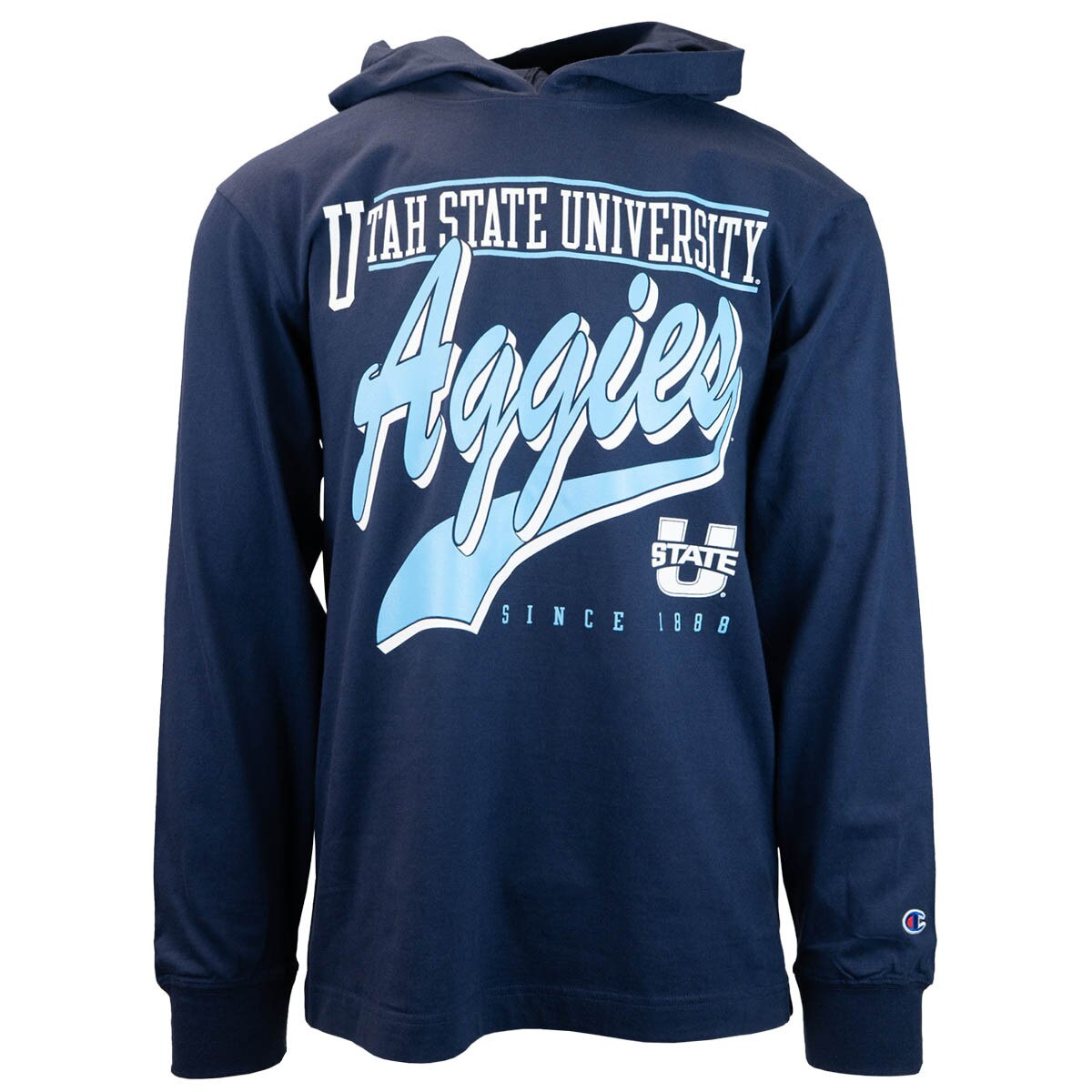 Champion Aggies Script Long-Sleeve Hooded Unisex T-Shirt